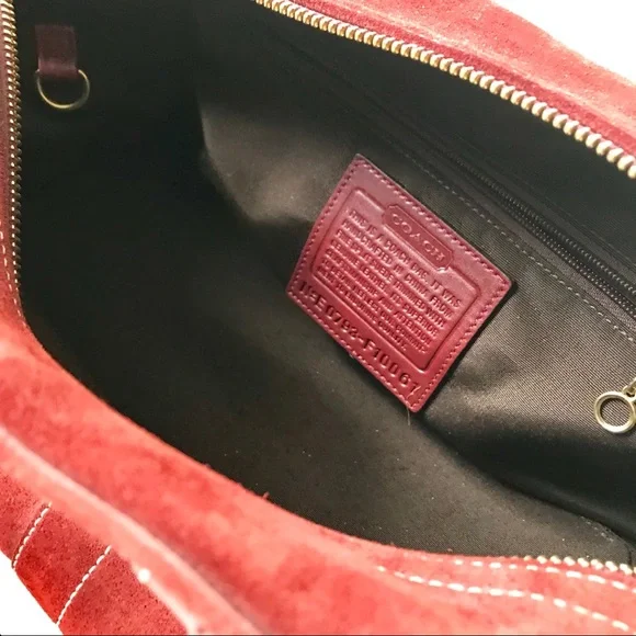 Vintage Coach Red/Burgundy Suede Hobo Bag with Gold Accents - Picture 5 of 7